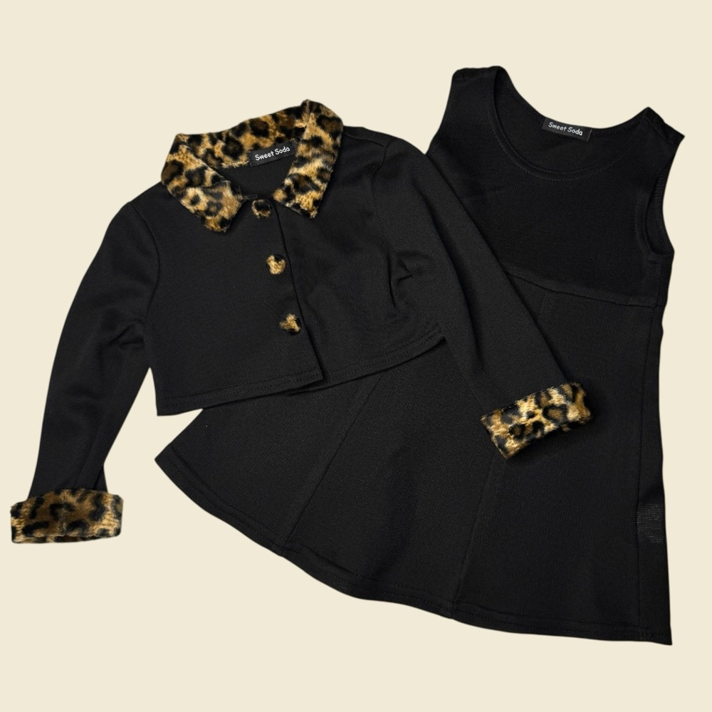 Vintage Sweet Soda Black and Leopard Print Matching Set